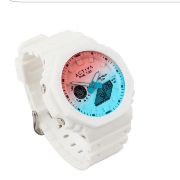 Ativa Dual Time Smartwatch - White with Pink and Blue Dial
